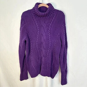 Lands’‎ End Pullover Turtle Neck Chunky Cable Knit Sweater Womens Sz 1X Purple